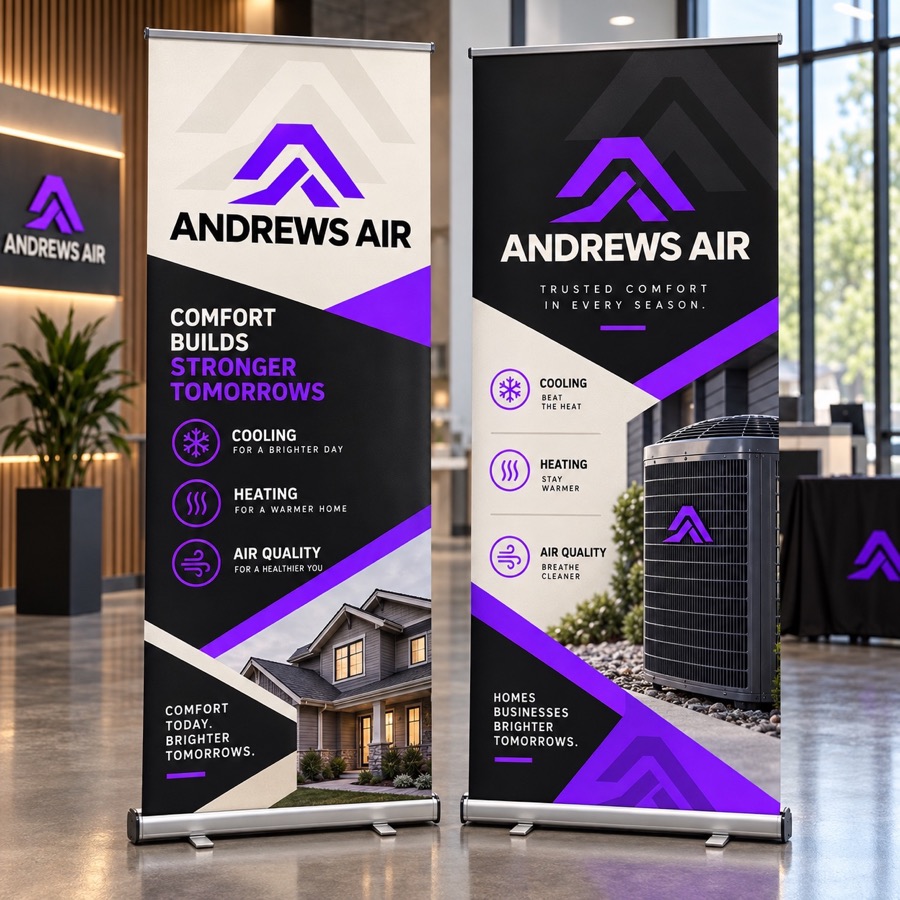 Two realistic retractable banners with detailed Andrews Air branding