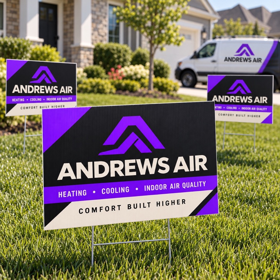 Realistic residential yard signs with bold full coverage Andrews Air designs